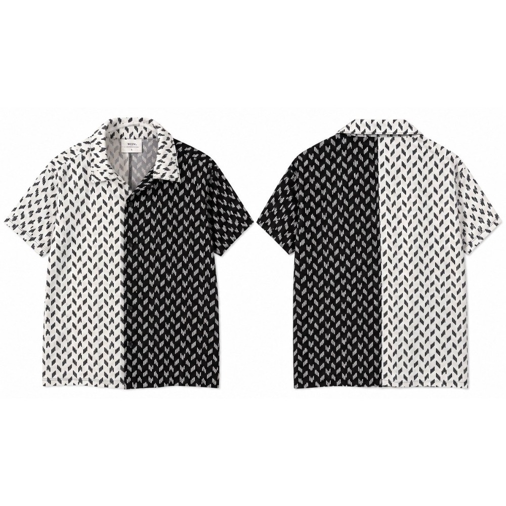 WEIV Los Angeles Colorblock Button Up Shirt Black White Geometric Print Size L